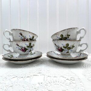 Vintage Wawel Serwis 4 Footed Teacup & Saucer Gold Trim Pink Roses Poland